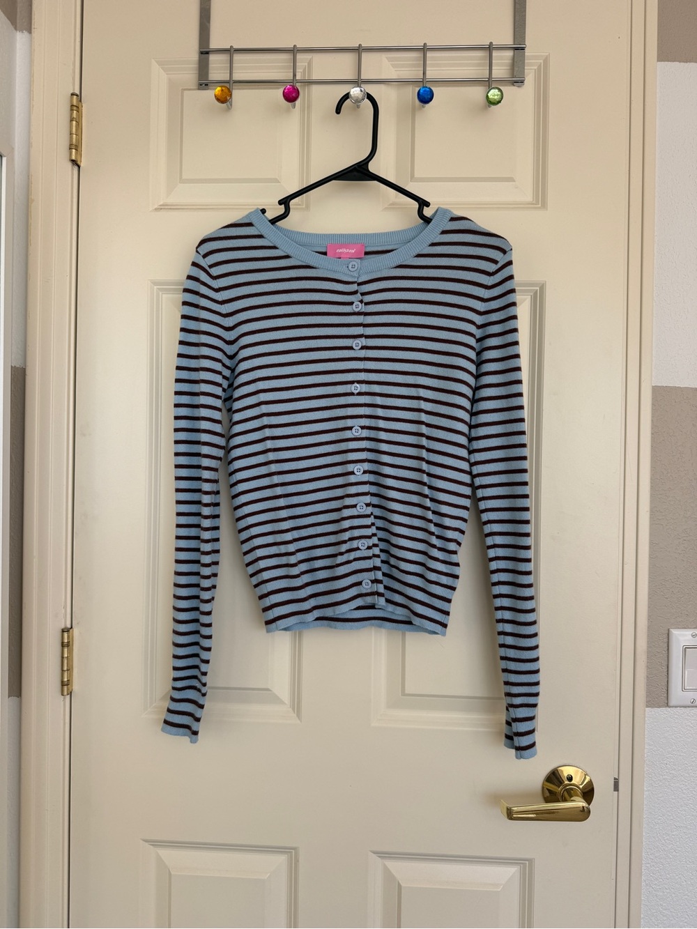 Edikted Blue and Brown Striped Button-Up Cardigan